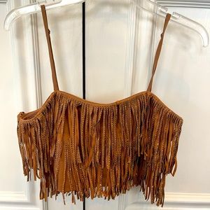 Brown Rhinestone Fringe Top For Sell! Size M Brand new with tags and never worn